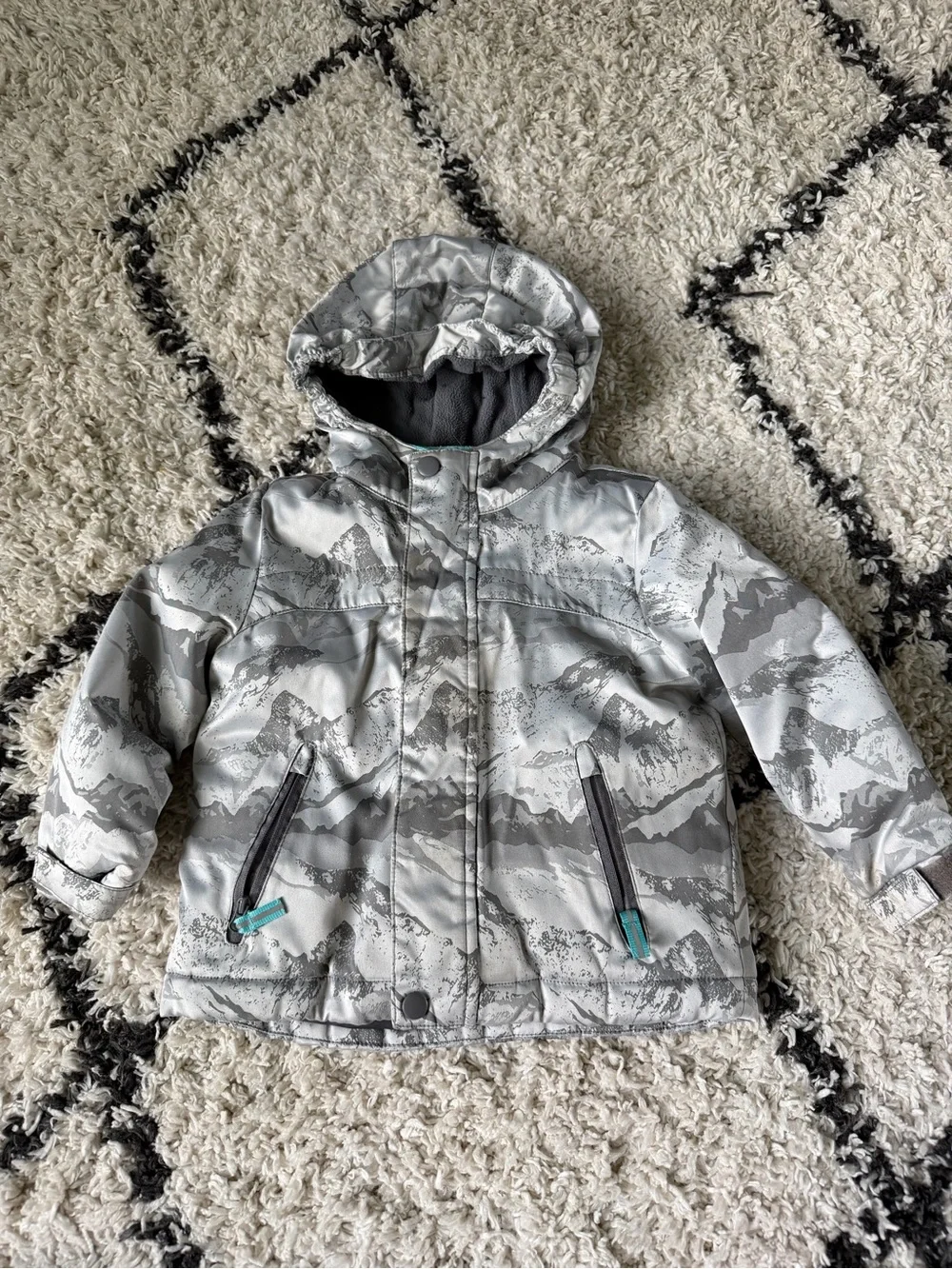 Cat & Jack Grey Patterned Hooded Puffer Jacket 2Y